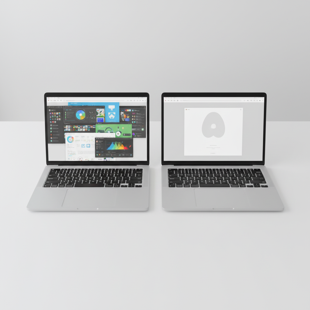 Two laptops side by side showing different online learning platforms on screen